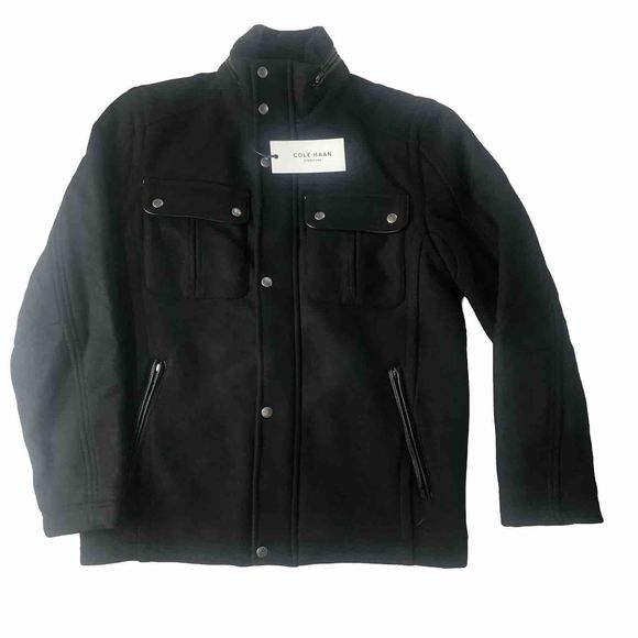 Cole Haan Men's Black Melton Wool Trucker Jacket Small NWT